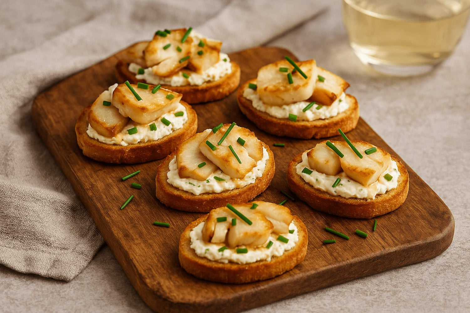  and fresh herbs, arranged on a wooden board with a soft, natural linen napkin.