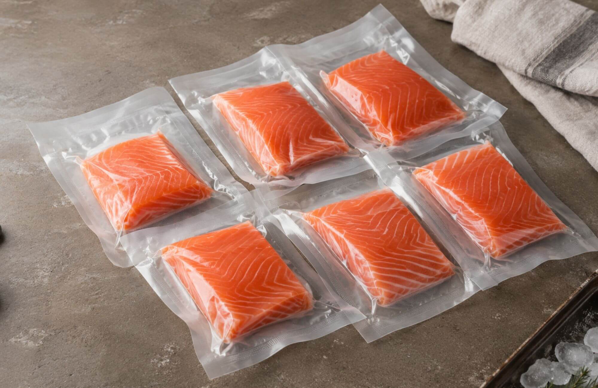 Wild Alaska salmon fillets individually vacuum sealed for freshness and freezer storage.